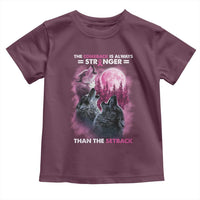 Pink Breast Cancer Toddler T Shirt Pink Ribbon Comeback Stronger Than Setback Wolf Moon - Wonder Print Shop
