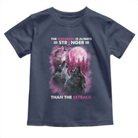Pink Breast Cancer Toddler T Shirt Pink Ribbon Comeback Stronger Than Setback Wolf Moon - Wonder Print Shop