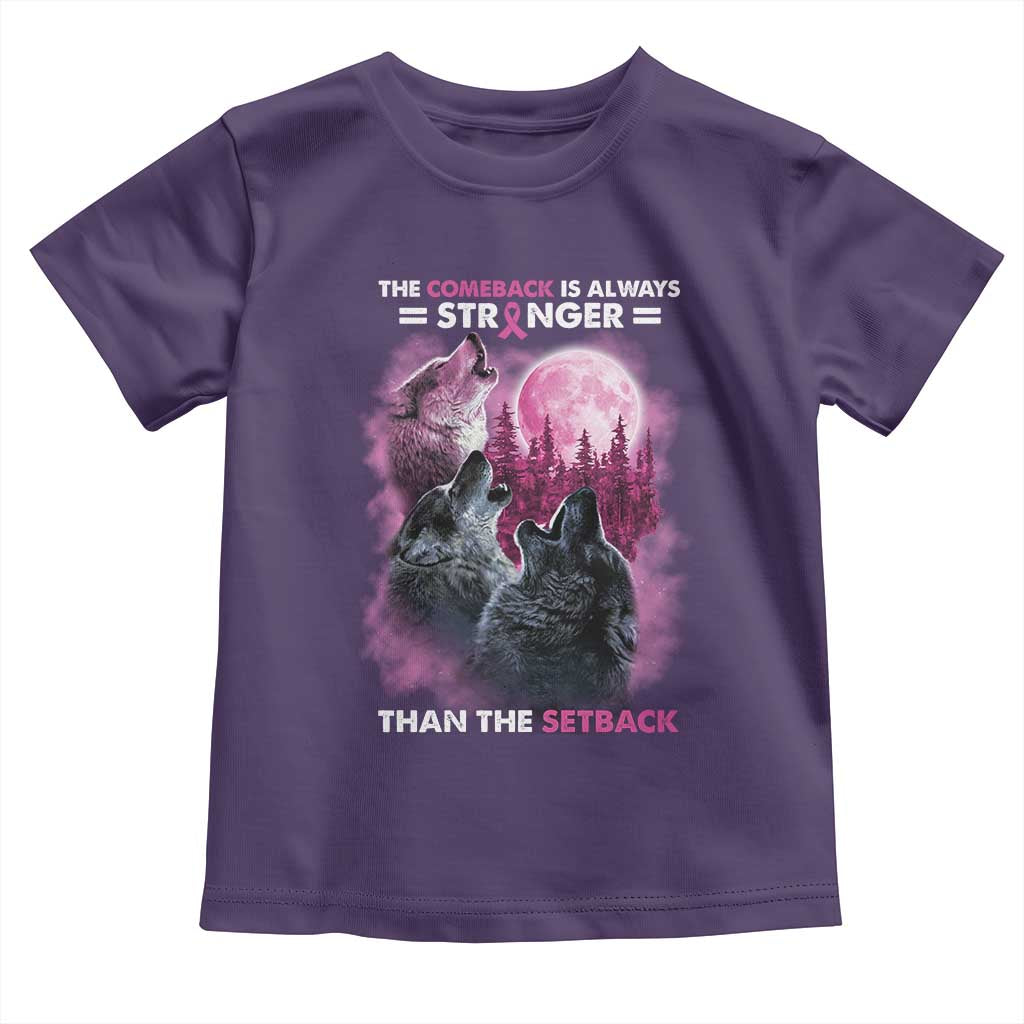 Pink Breast Cancer Toddler T Shirt Pink Ribbon Comeback Stronger Than Setback Wolf Moon - Wonder Print Shop