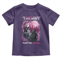 Pink Breast Cancer Toddler T Shirt Pink Ribbon Comeback Stronger Than Setback Wolf Moon - Wonder Print Shop