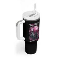 Pink Breast Cancer Tumbler With Handle Pink Ribbon Comeback Stronger Than Setback Wolf Moon - Wonder Print Shop