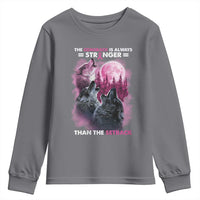 Pink Breast Cancer Youth Sweatshirt Pink Ribbon Comeback Stronger Than Setback Wolf Moon - Wonder Print Shop