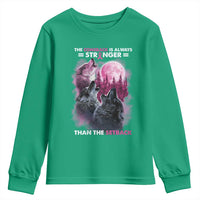 Pink Breast Cancer Youth Sweatshirt Pink Ribbon Comeback Stronger Than Setback Wolf Moon - Wonder Print Shop