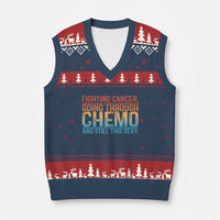 Funny Cancer Fighter V-Neck Knit Sweater Vest Inspirational Quote Chemo Patient Gift - Wonder Print Shop