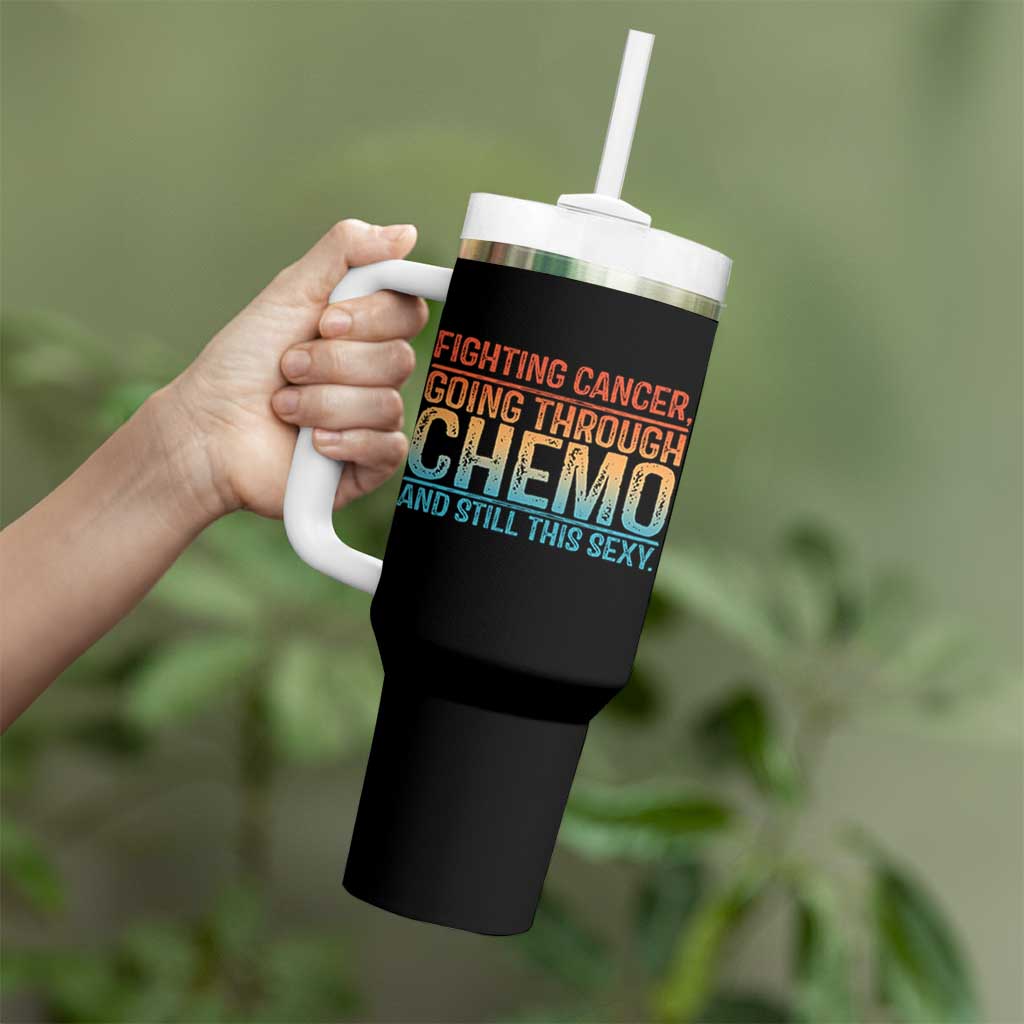 Funny Cancer Fighter Tumbler With Handle Inspirational Quote Chemo Patient Gift - Wonder Print Shop