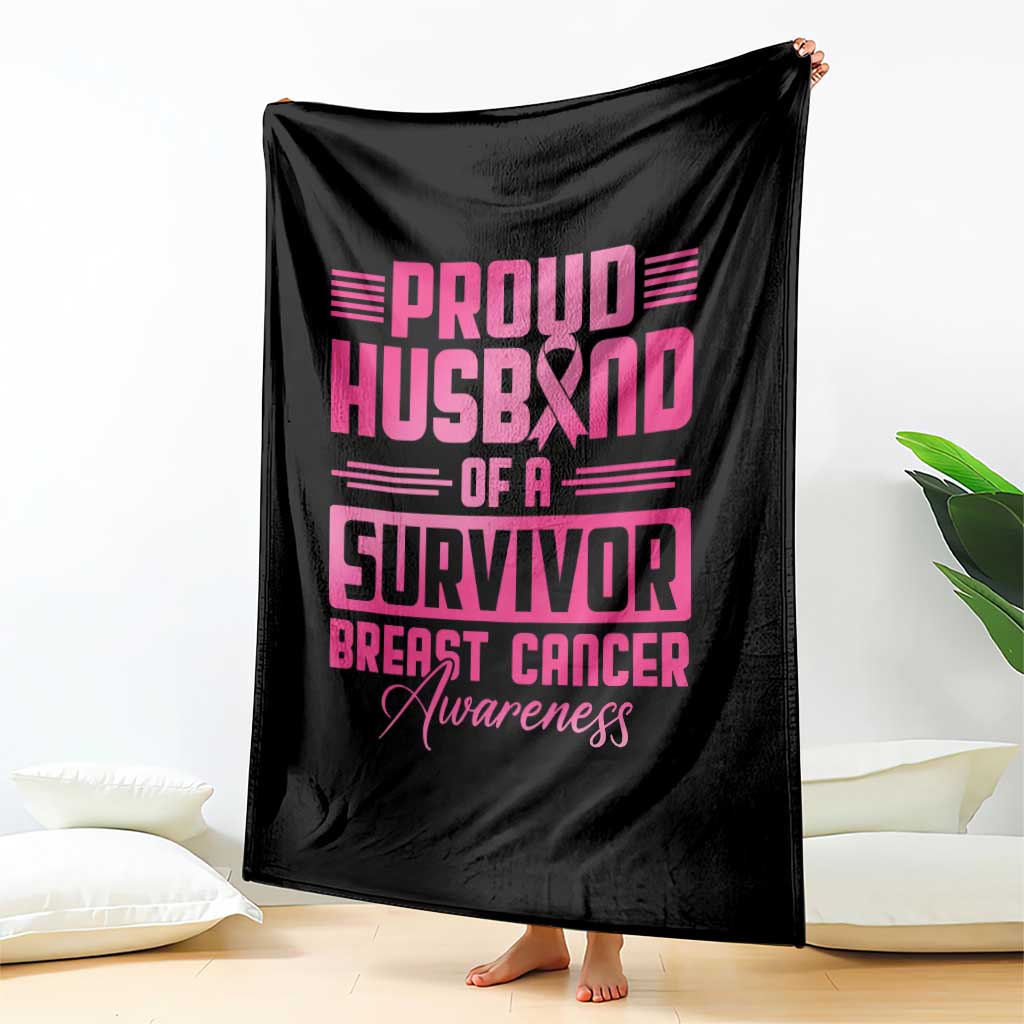 Husband Of A Warrior Breast Cancer Awareness Throw Blanket Wife Support Squad - Wonder Print Shop
