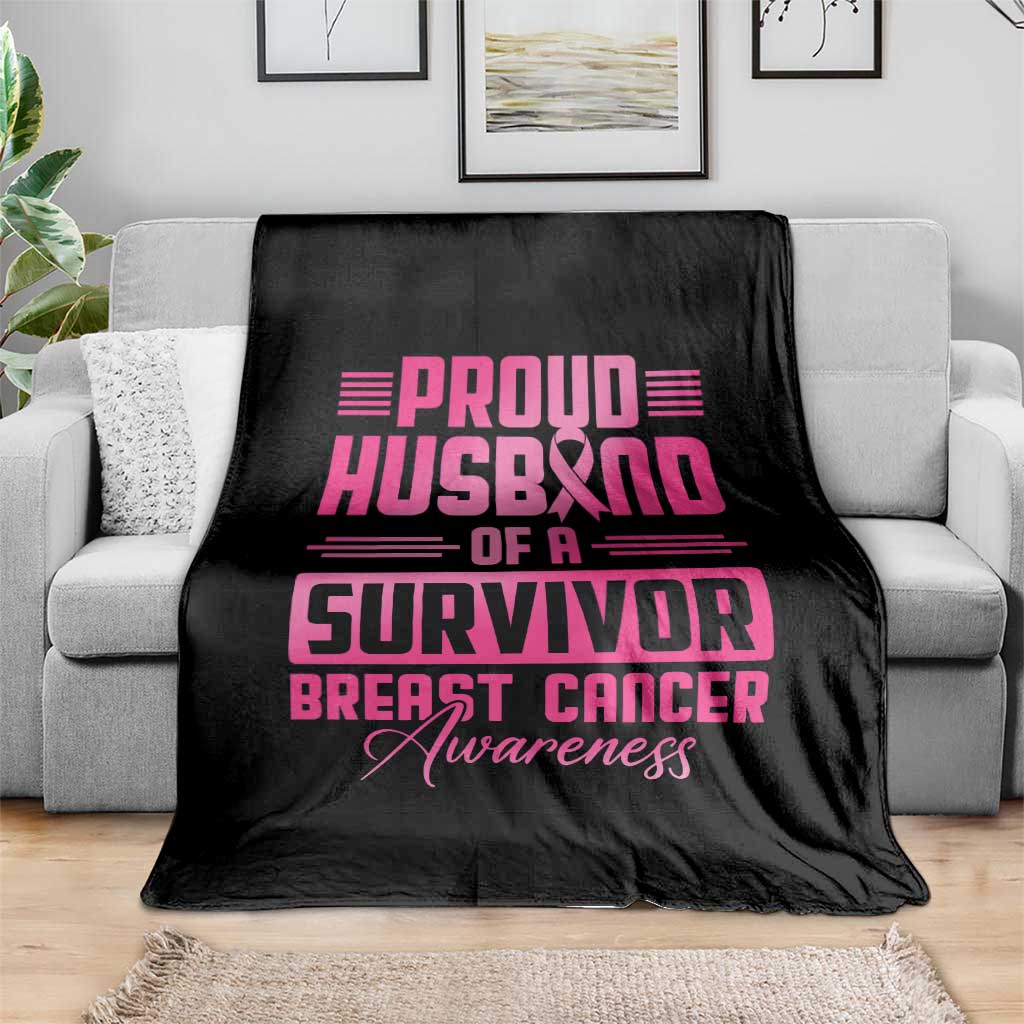 Husband Of A Warrior Breast Cancer Awareness Throw Blanket Wife Support Squad - Wonder Print Shop