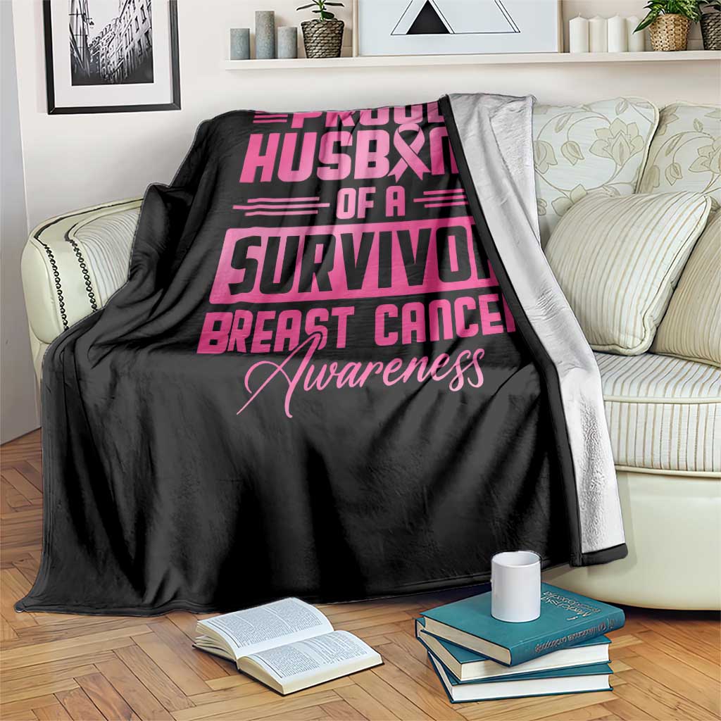 Husband Of A Warrior Breast Cancer Awareness Throw Blanket Wife Support Squad - Wonder Print Shop