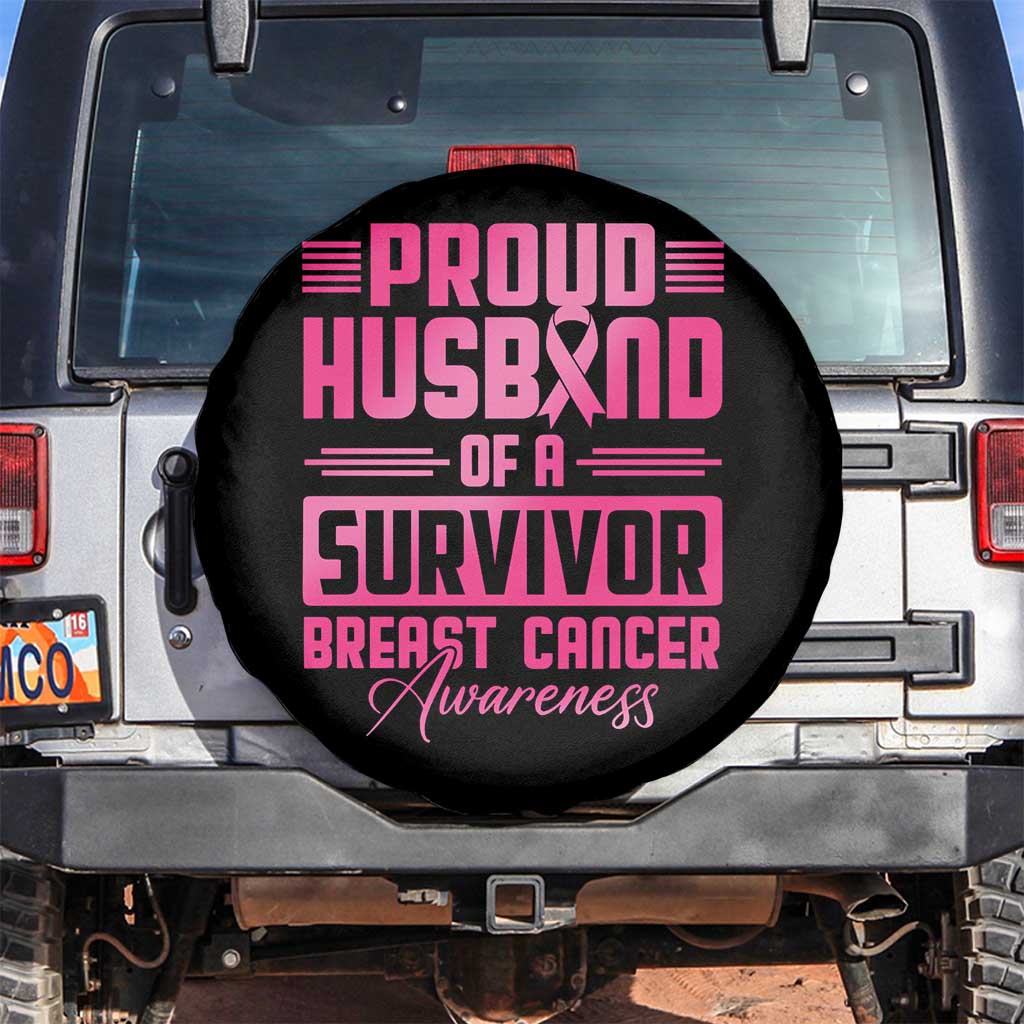 Husband Of A Warrior Breast Cancer Awareness Spare Tire Cover Wife Support Squad - Wonder Print Shop