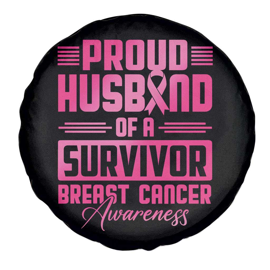 Husband Of A Warrior Breast Cancer Awareness Spare Tire Cover Wife Support Squad - Wonder Print Shop