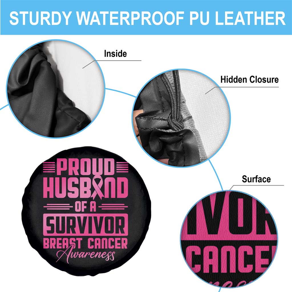 Husband Of A Warrior Breast Cancer Awareness Spare Tire Cover Wife Support Squad - Wonder Print Shop