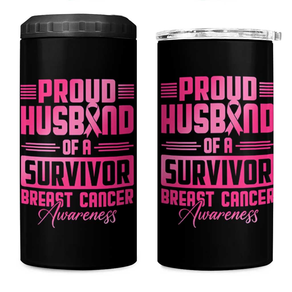 Husband Of A Warrior Breast Cancer Awareness 4 in 1 Can Cooler Tumbler Wife Support Squad - Wonder Print Shop