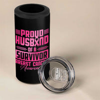 Husband Of A Warrior Breast Cancer Awareness 4 in 1 Can Cooler Tumbler Wife Support Squad - Wonder Print Shop