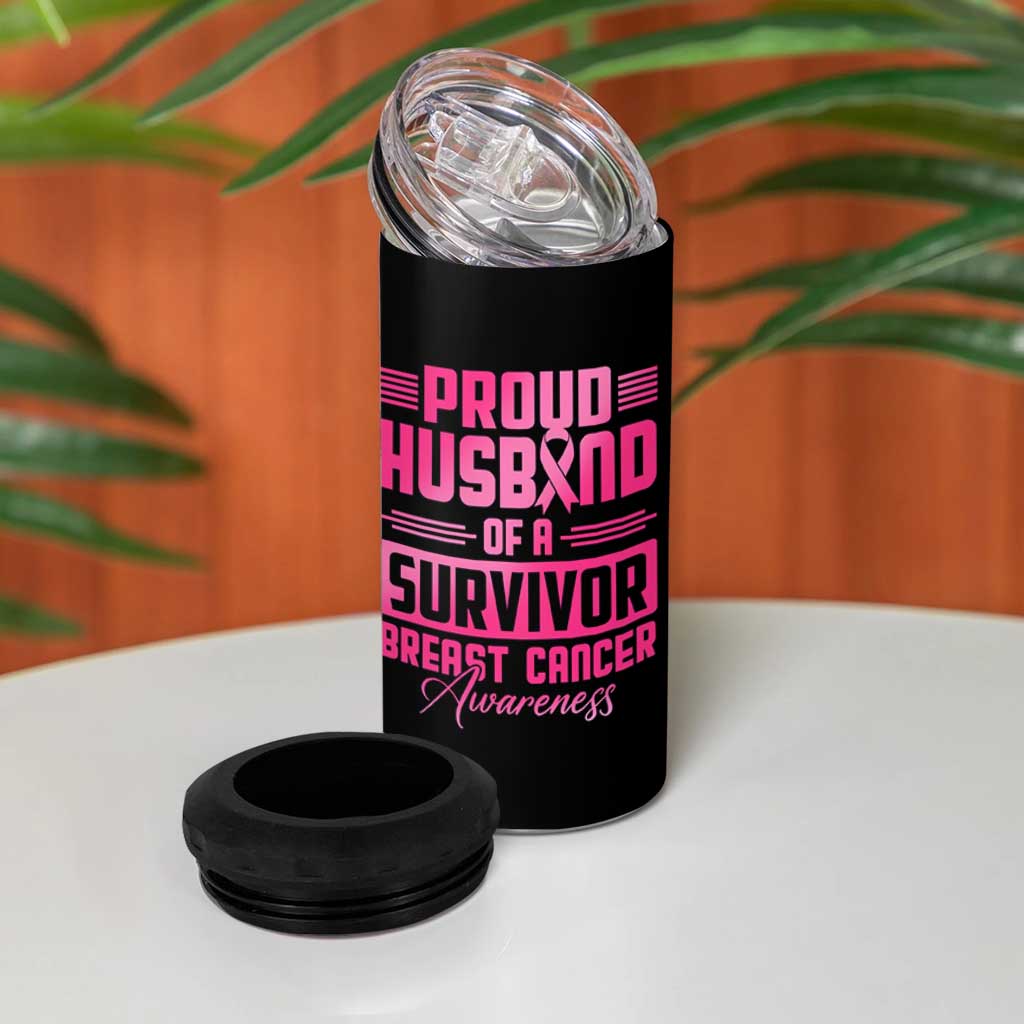 Husband Of A Warrior Breast Cancer Awareness 4 in 1 Can Cooler Tumbler Wife Support Squad - Wonder Print Shop