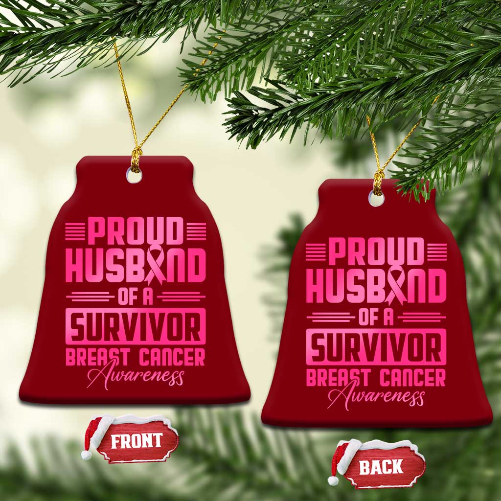 Husband Of A Warrior Breast Cancer Awareness Ceramic Ornament Wife Support Squad - Wonder Print Shop