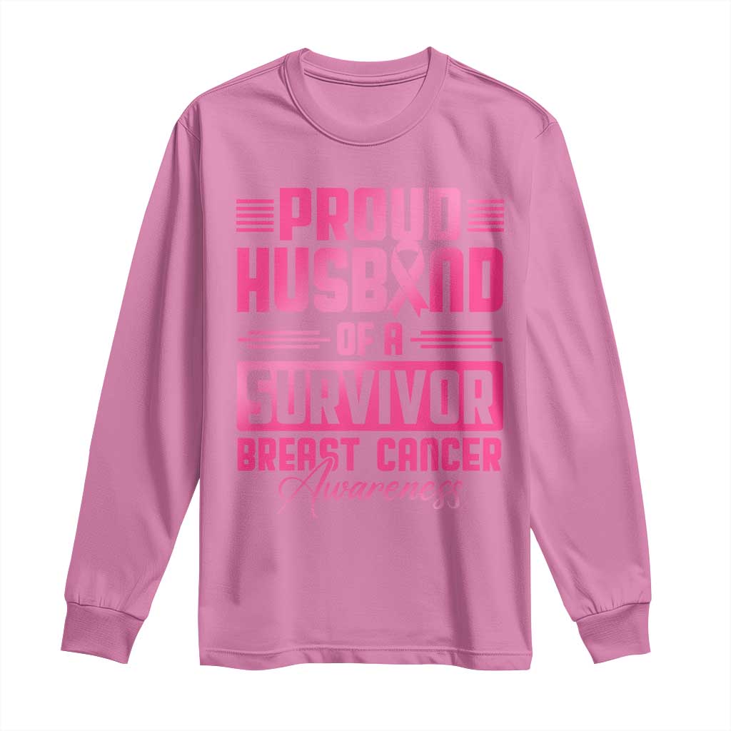 Husband Of A Warrior Breast Cancer Awareness Long Sleeve Shirt Wife Support Squad - Wonder Print Shop