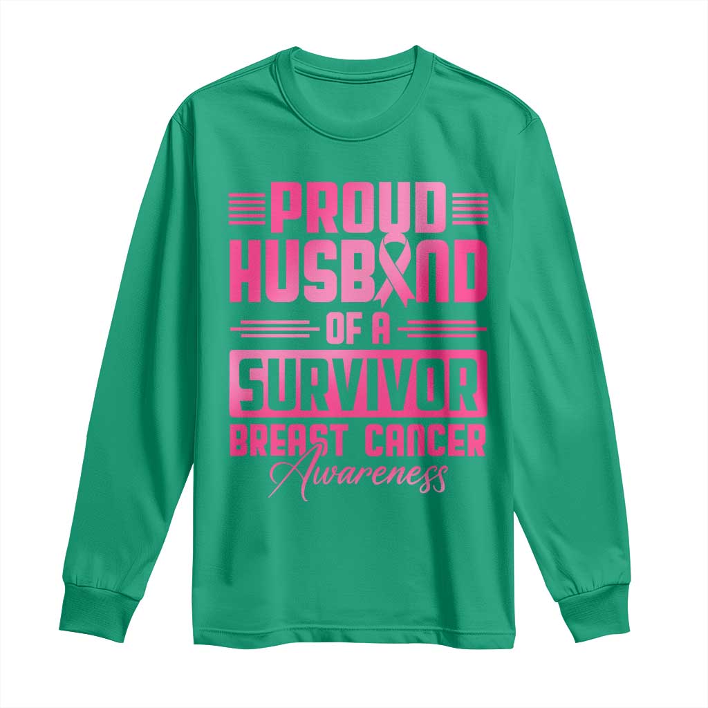 Husband Of A Warrior Breast Cancer Awareness Long Sleeve Shirt Wife Support Squad - Wonder Print Shop