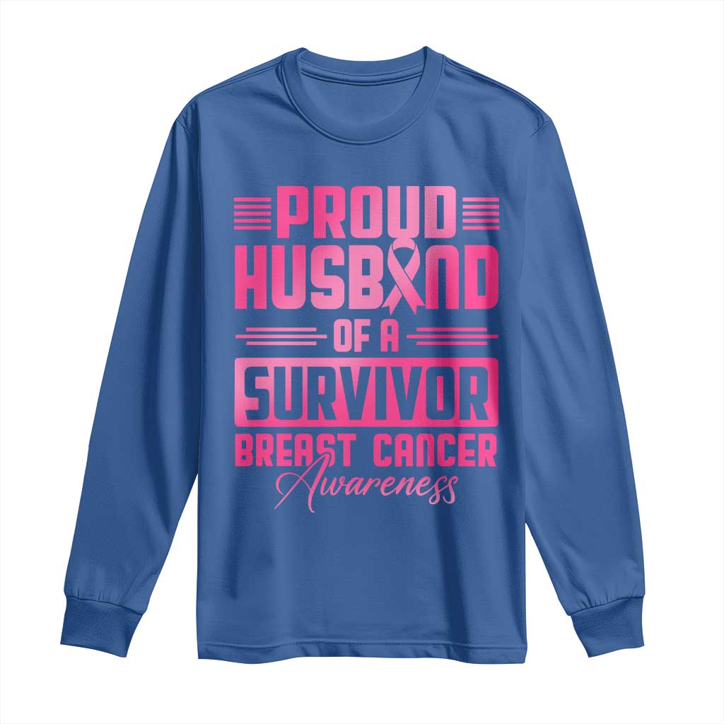 Husband Of A Warrior Breast Cancer Awareness Long Sleeve Shirt Wife Support Squad - Wonder Print Shop