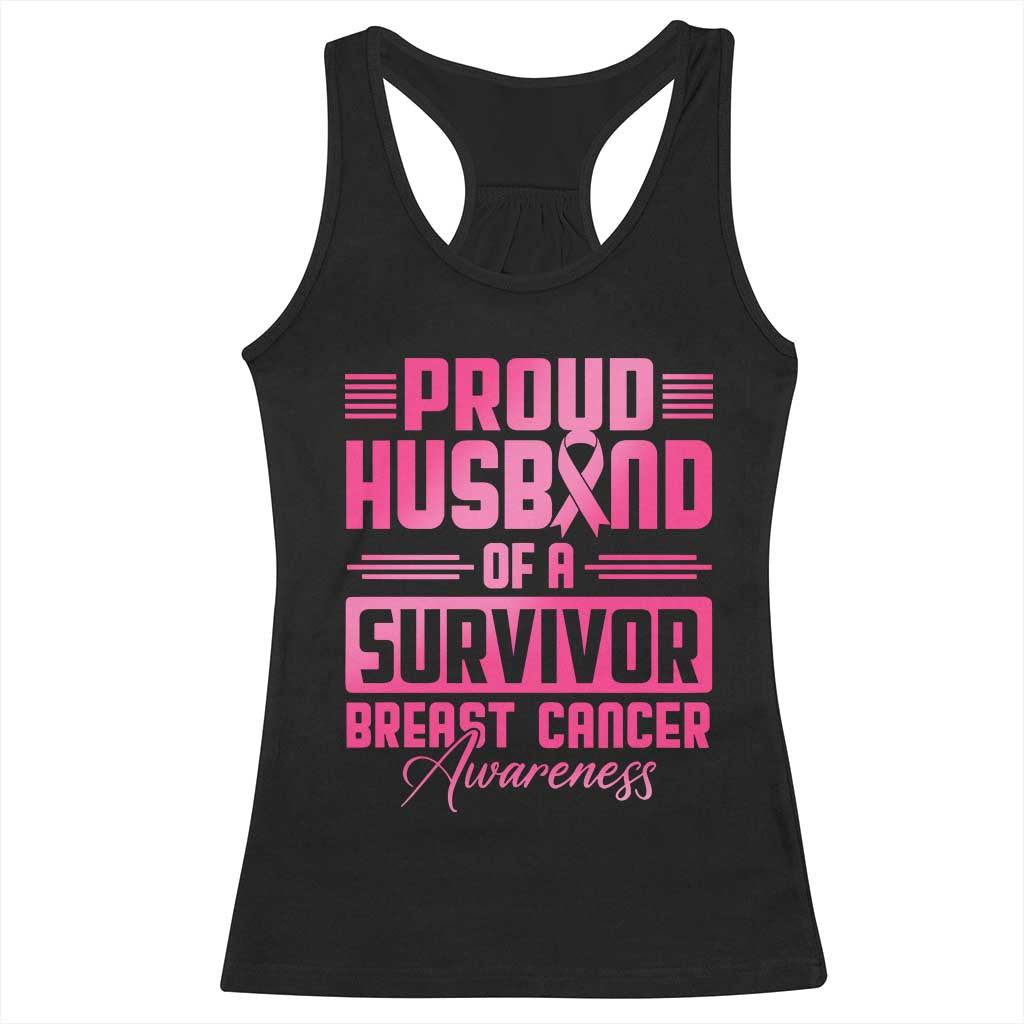 Husband Of A Warrior Breast Cancer Awareness Racerback Tank Top Wife Support Squad - Wonder Print Shop
