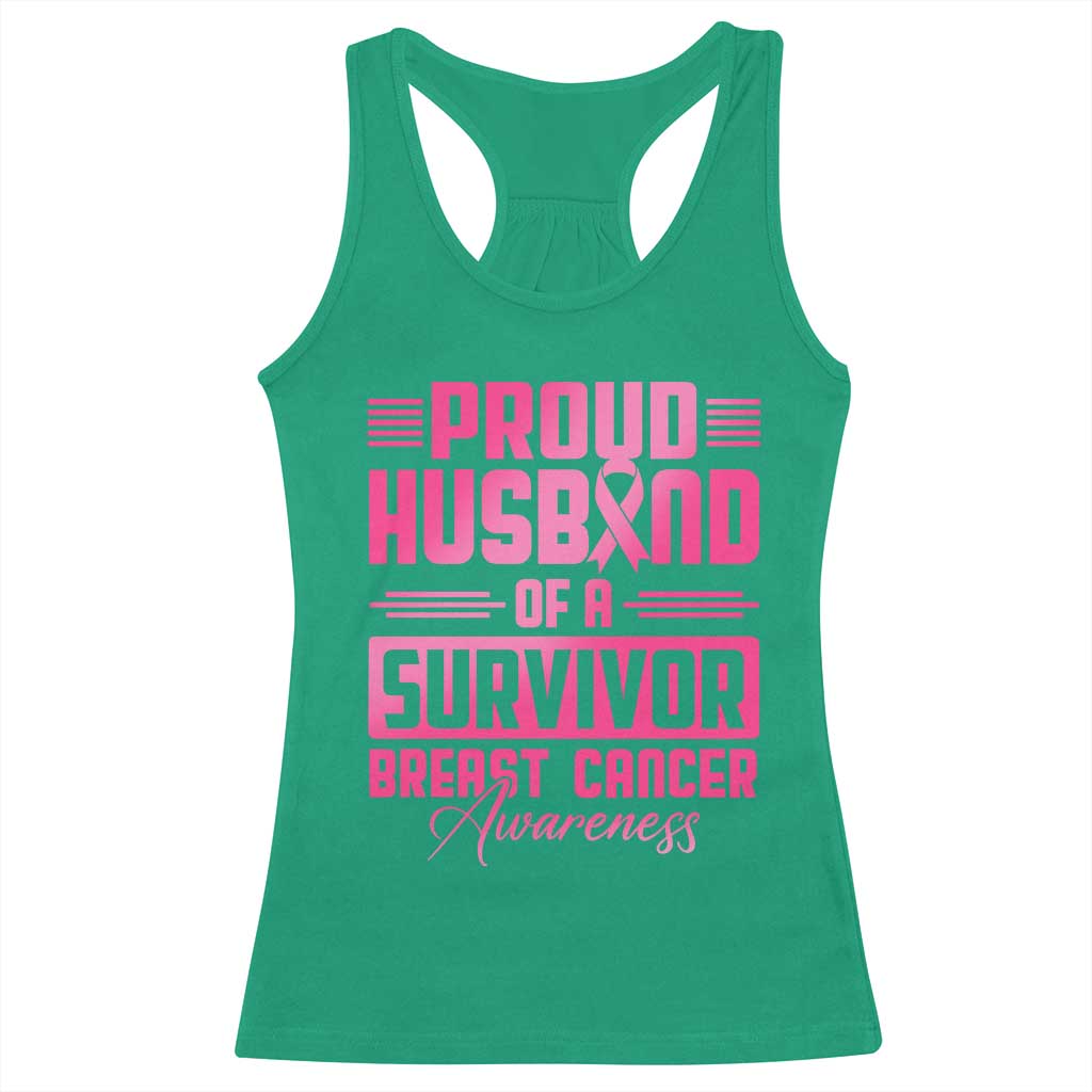 Husband Of A Warrior Breast Cancer Awareness Racerback Tank Top Wife Support Squad - Wonder Print Shop