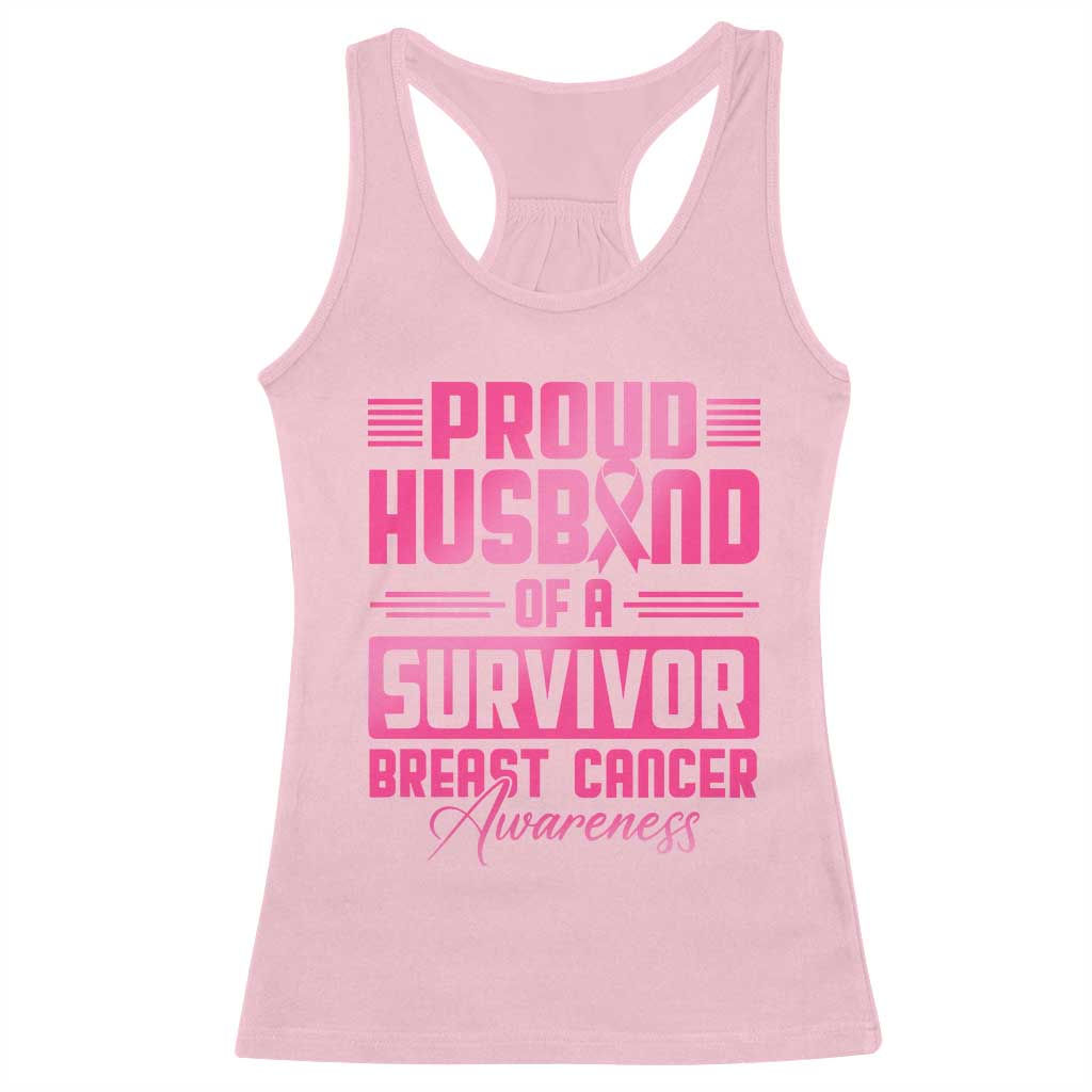 Husband Of A Warrior Breast Cancer Awareness Racerback Tank Top Wife Support Squad - Wonder Print Shop