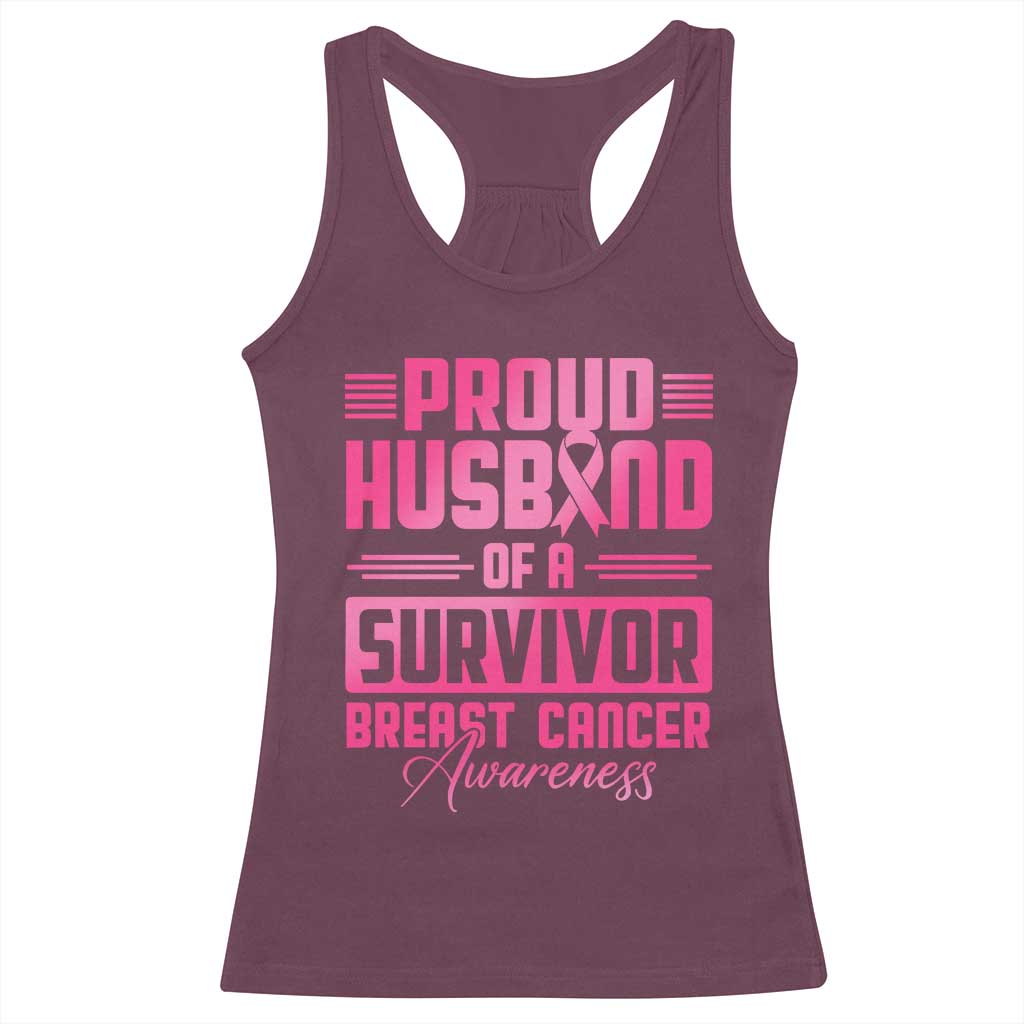 Husband Of A Warrior Breast Cancer Awareness Racerback Tank Top Wife Support Squad - Wonder Print Shop