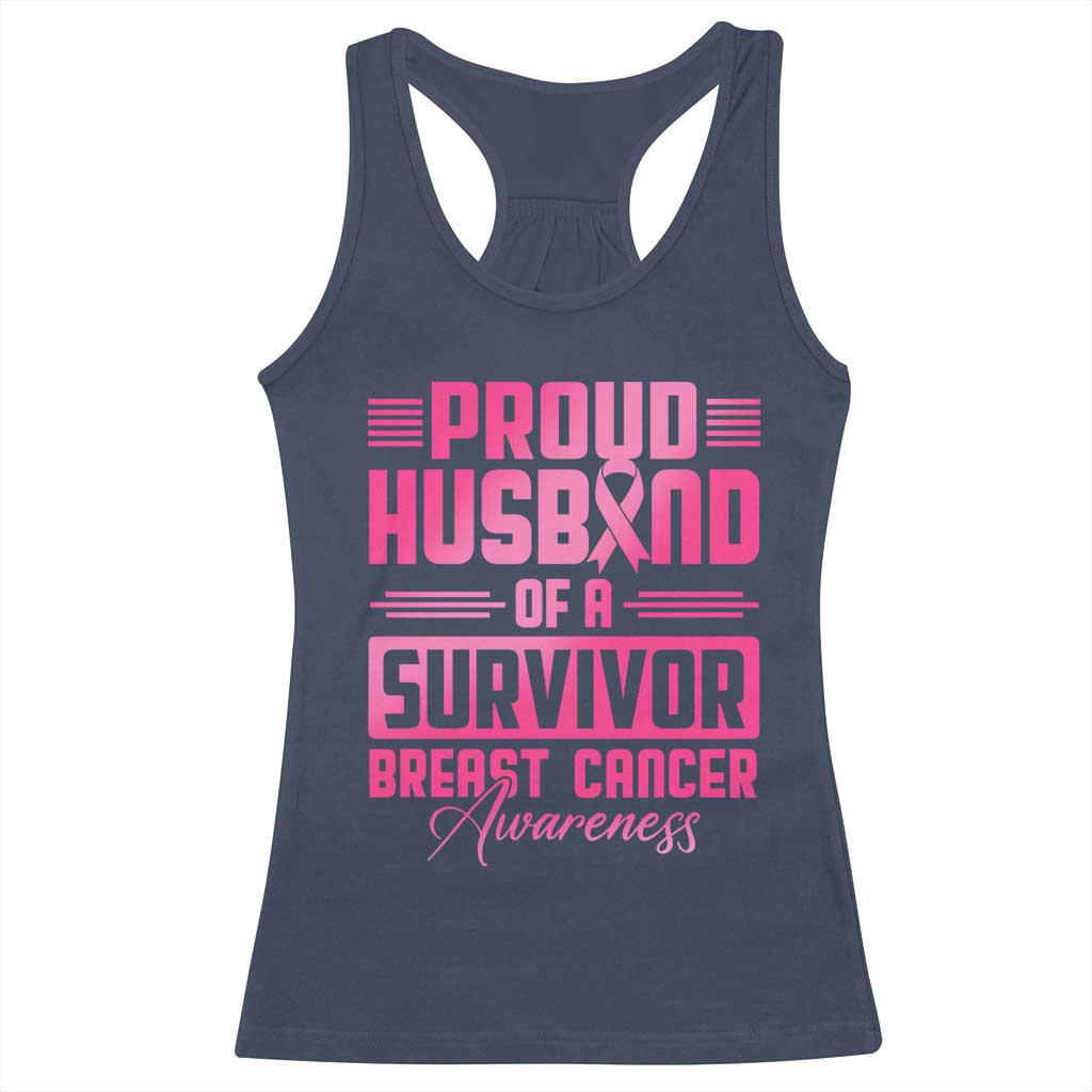 Husband Of A Warrior Breast Cancer Awareness Racerback Tank Top Wife Support Squad - Wonder Print Shop