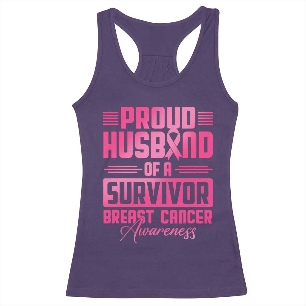 Husband Of A Warrior Breast Cancer Awareness Racerback Tank Top Wife Support Squad - Wonder Print Shop