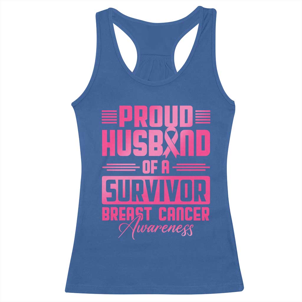 Husband Of A Warrior Breast Cancer Awareness Racerback Tank Top Wife Support Squad - Wonder Print Shop