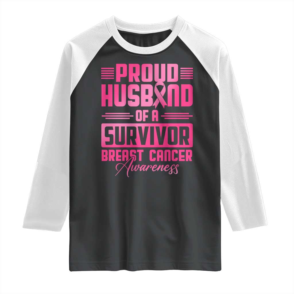Husband Of A Warrior Breast Cancer Awareness Raglan Shirt Wife Support Squad - Wonder Print Shop