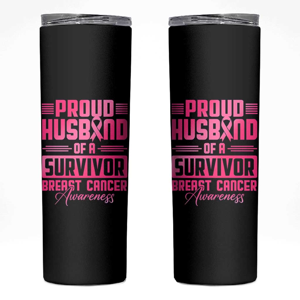 Husband Of A Warrior Breast Cancer Awareness Skinny Tumbler Wife Support Squad - Wonder Print Shop