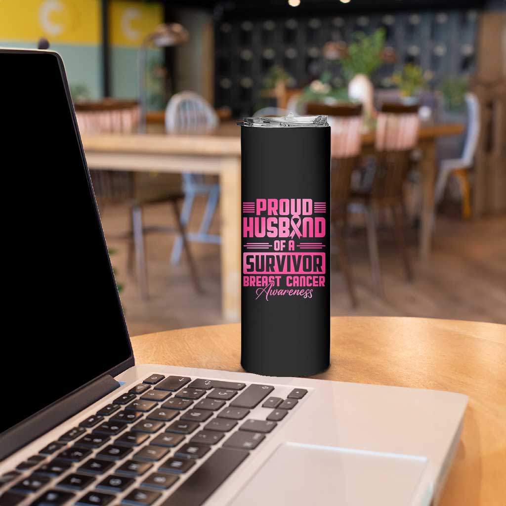 Husband Of A Warrior Breast Cancer Awareness Skinny Tumbler Wife Support Squad - Wonder Print Shop