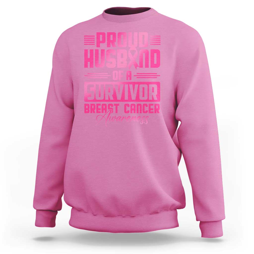 Husband Of A Warrior Breast Cancer Awareness Sweatshirt Wife Support Squad - Wonder Print Shop