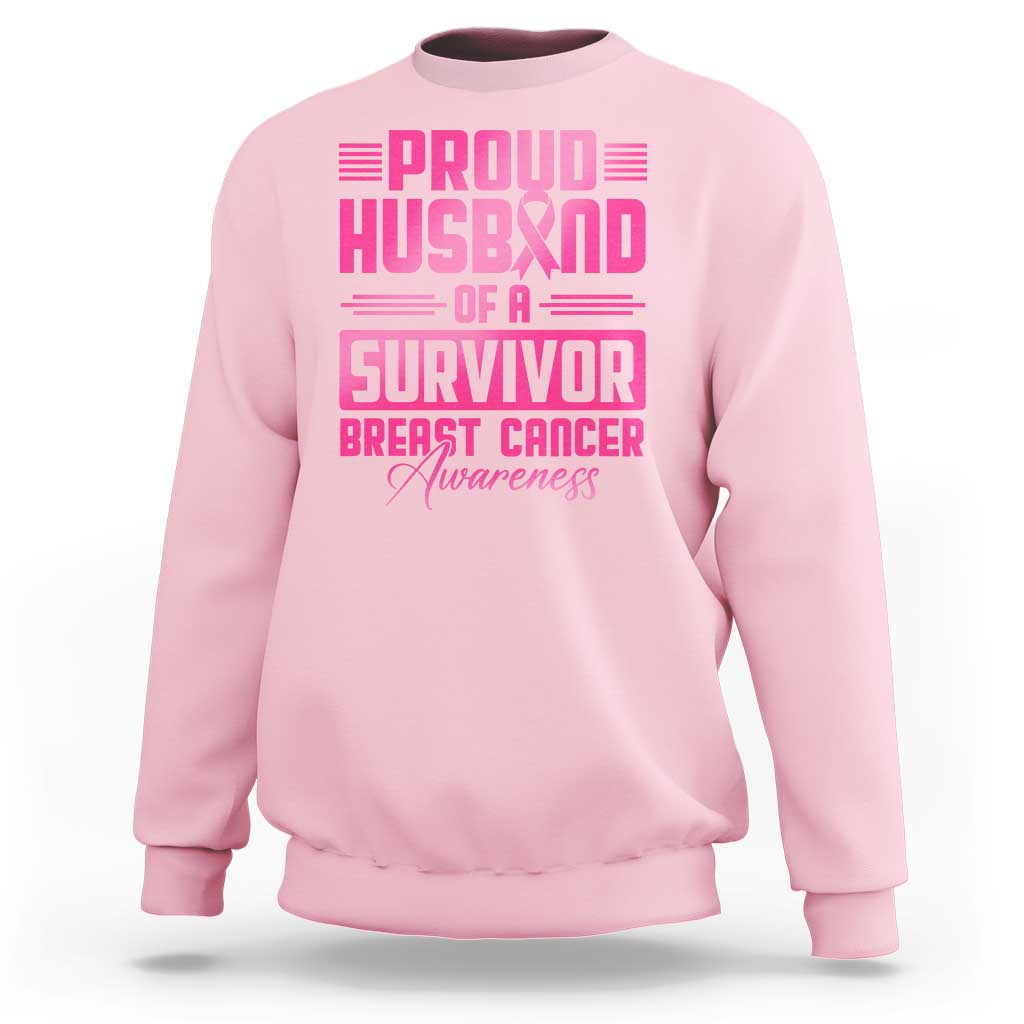 Husband Of A Warrior Breast Cancer Awareness Sweatshirt Wife Support Squad - Wonder Print Shop