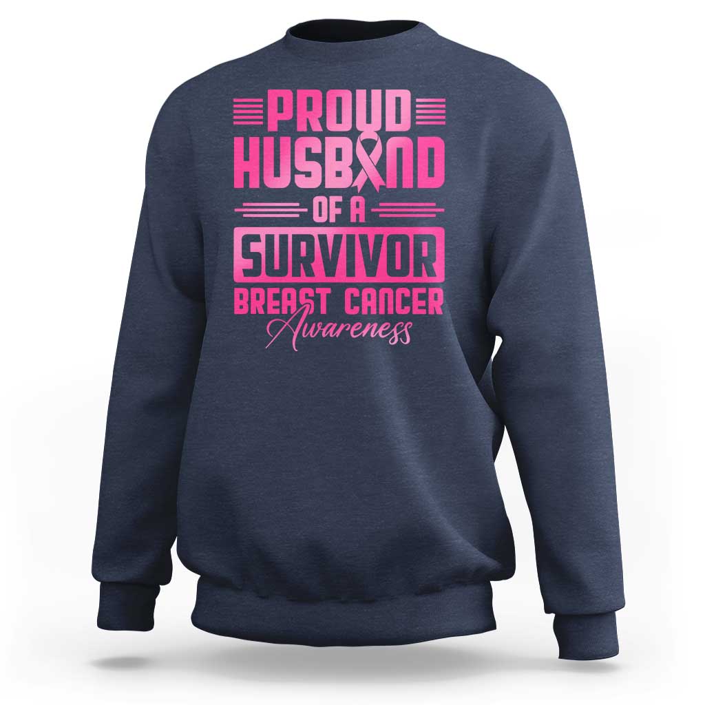 Husband Of A Warrior Breast Cancer Awareness Sweatshirt Wife Support Squad - Wonder Print Shop