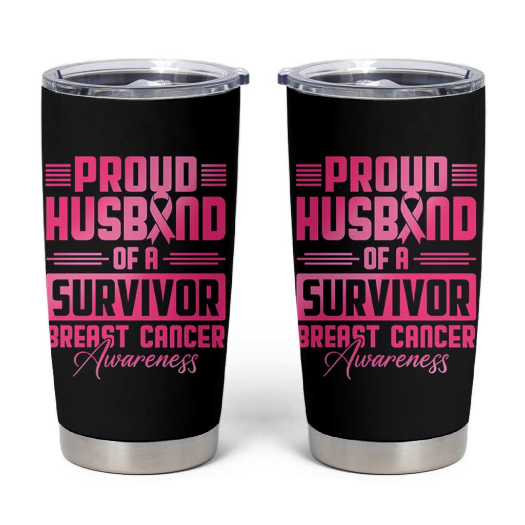 Husband Of A Warrior Breast Cancer Awareness Tumbler Cup Wife Support Squad - Wonder Print Shop