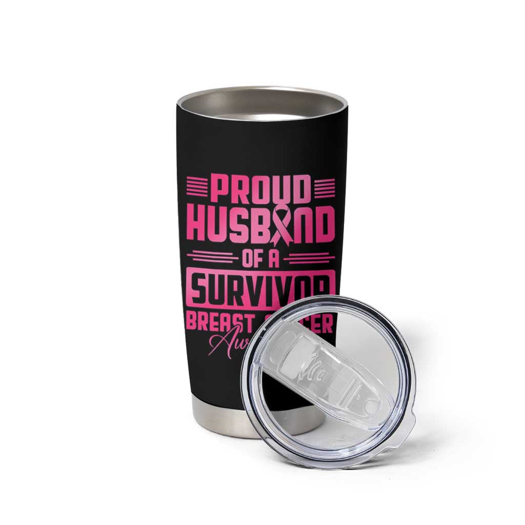 Husband Of A Warrior Breast Cancer Awareness Tumbler Cup Wife Support Squad - Wonder Print Shop