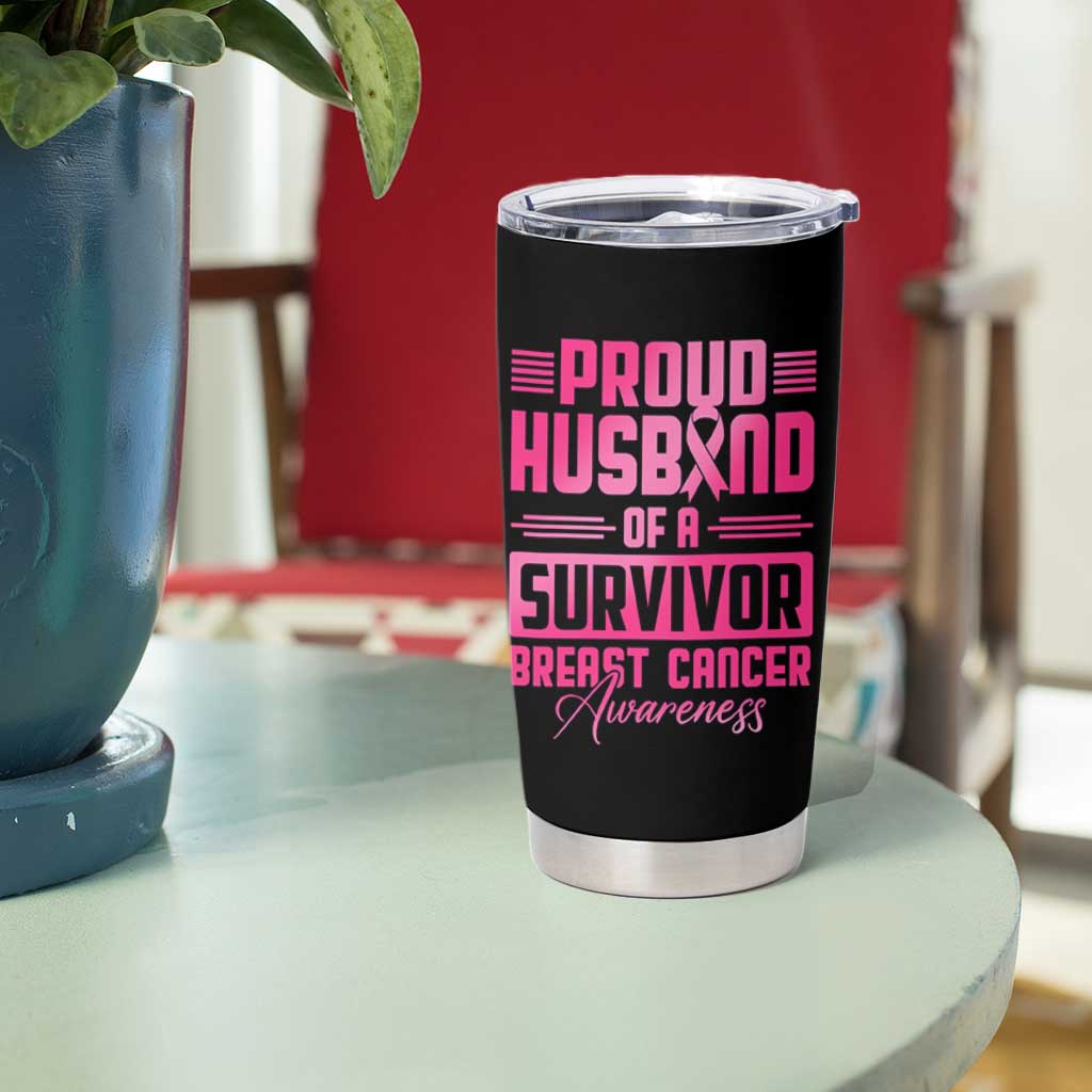 Husband Of A Warrior Breast Cancer Awareness Tumbler Cup Wife Support Squad - Wonder Print Shop