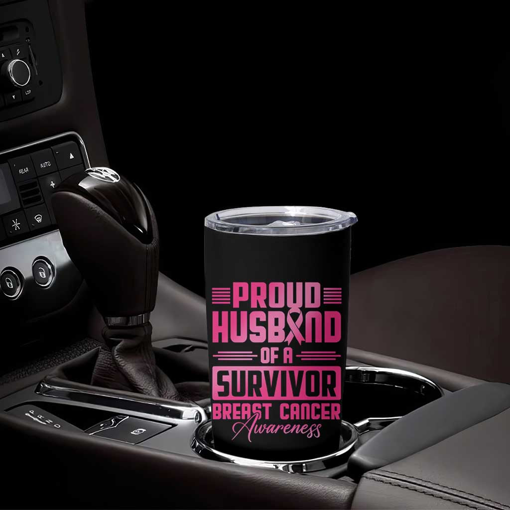 Husband Of A Warrior Breast Cancer Awareness Tumbler Cup Wife Support Squad - Wonder Print Shop