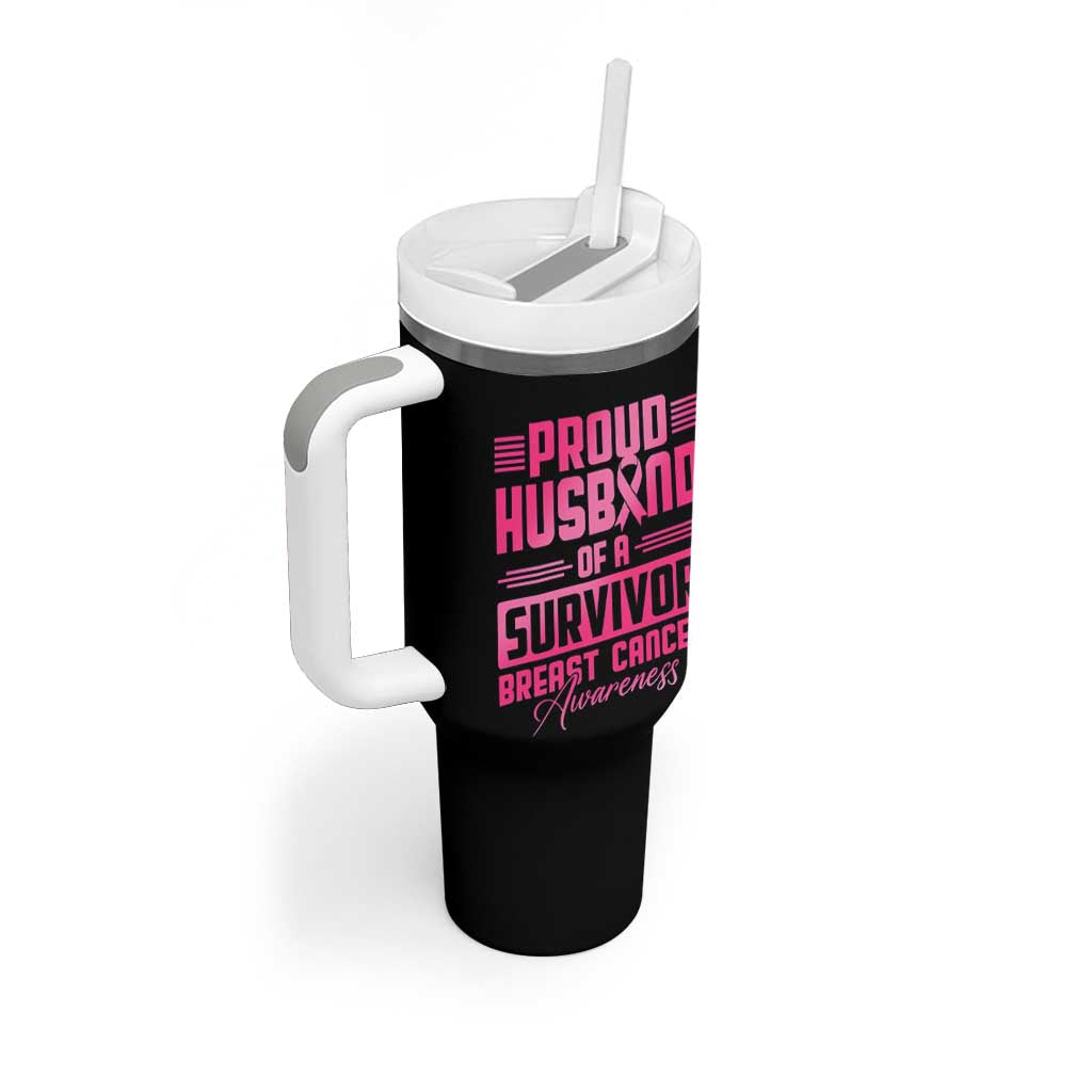 Husband Of A Warrior Breast Cancer Awareness Tumbler With Handle Wife Support Squad - Wonder Print Shop