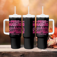 Husband Of A Warrior Breast Cancer Awareness Tumbler With Handle Wife Support Squad - Wonder Print Shop