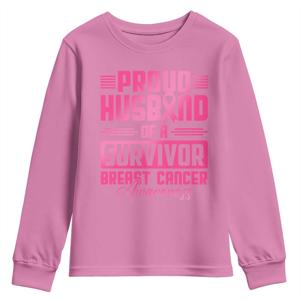 Husband Of A Warrior Breast Cancer Awareness Youth Sweatshirt Wife Support Squad - Wonder Print Shop