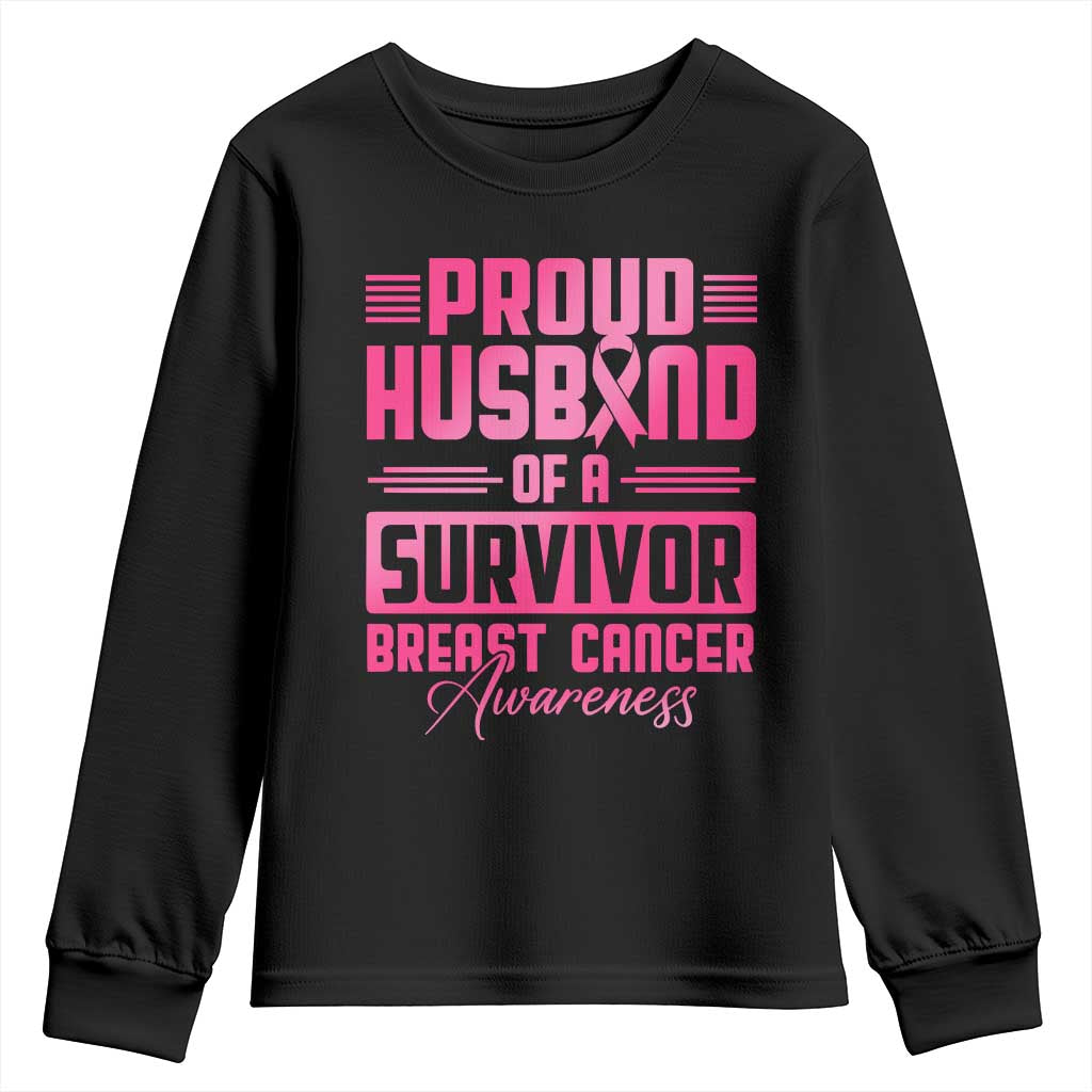 Husband Of A Warrior Breast Cancer Awareness Youth Sweatshirt Wife Support Squad - Wonder Print Shop