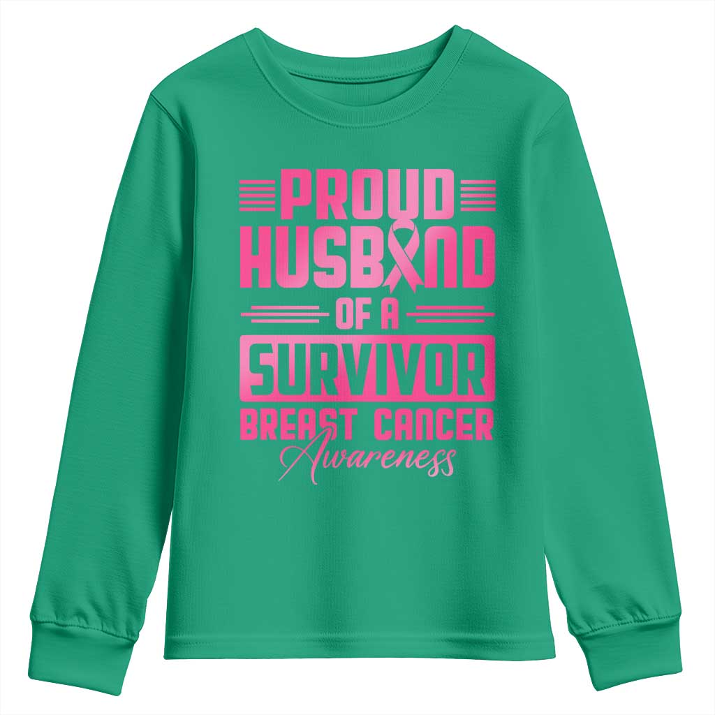 Husband Of A Warrior Breast Cancer Awareness Youth Sweatshirt Wife Support Squad - Wonder Print Shop