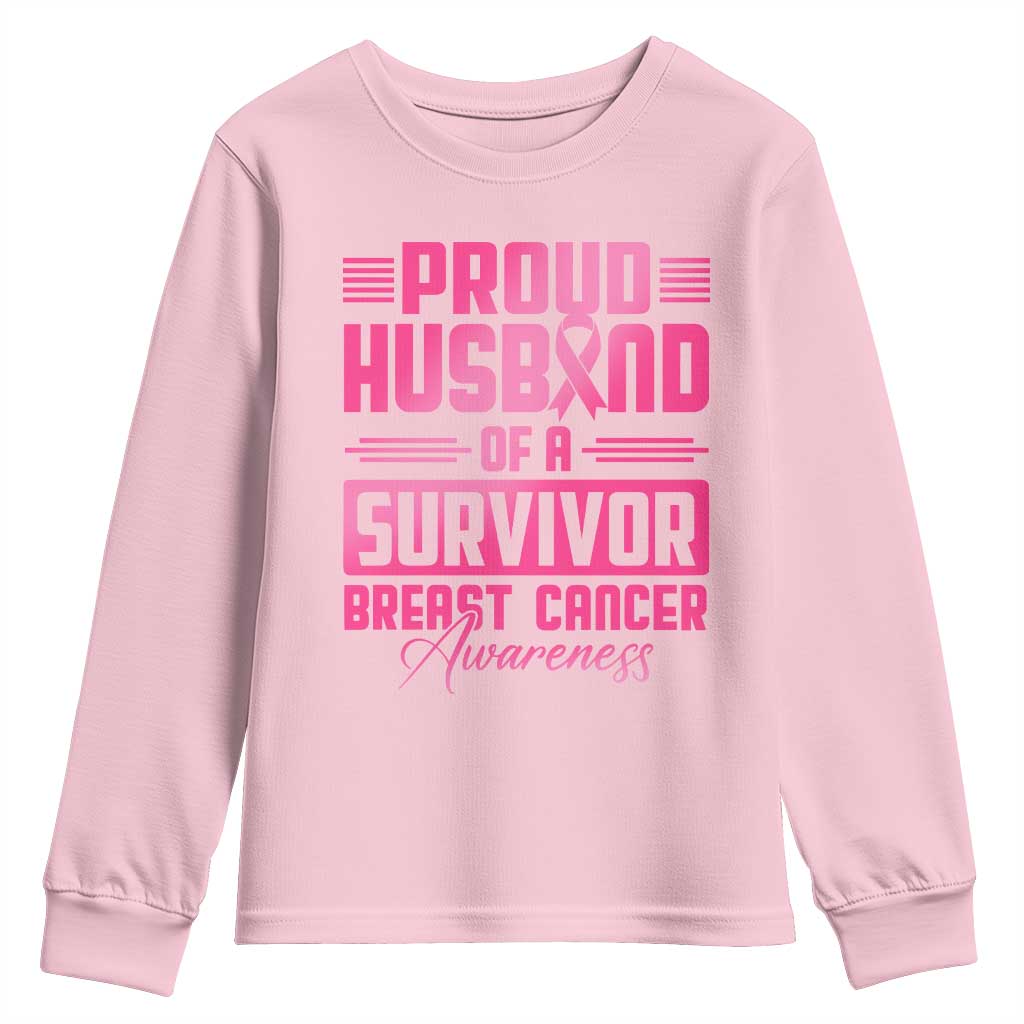 Husband Of A Warrior Breast Cancer Awareness Youth Sweatshirt Wife Support Squad - Wonder Print Shop