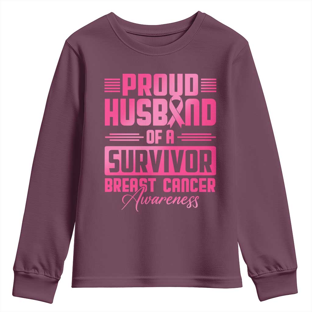 Husband Of A Warrior Breast Cancer Awareness Youth Sweatshirt Wife Support Squad - Wonder Print Shop