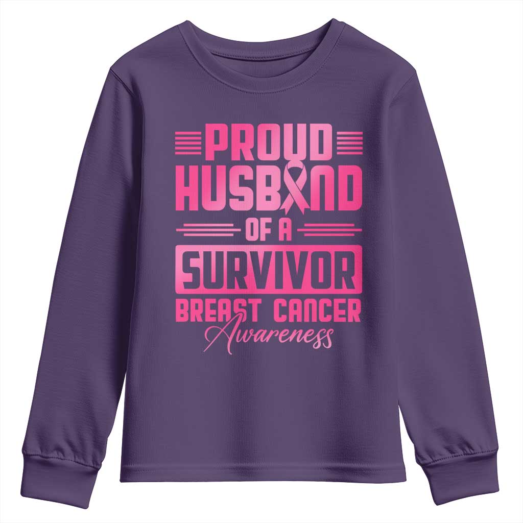 Husband Of A Warrior Breast Cancer Awareness Youth Sweatshirt Wife Support Squad - Wonder Print Shop