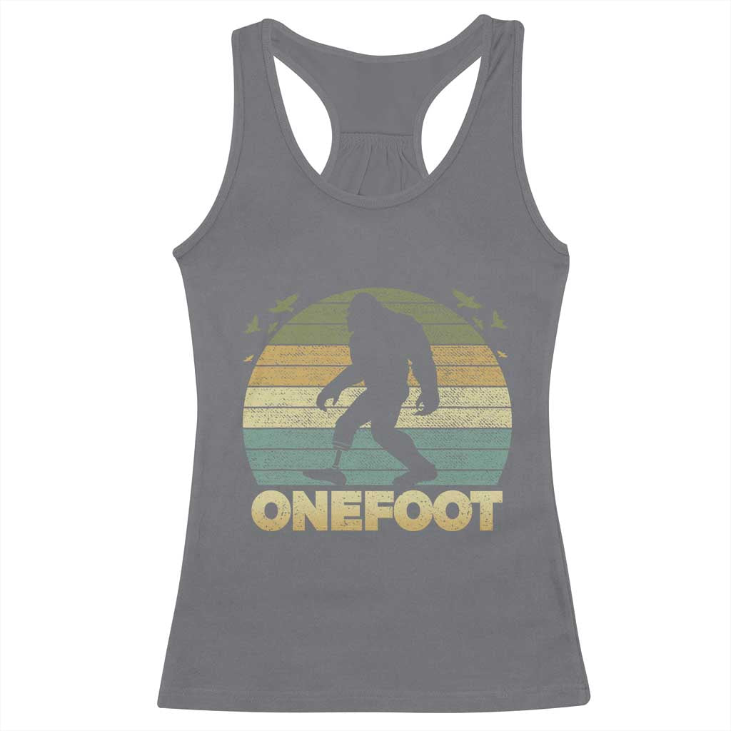 Onefoot Leg Amputee Recovery Racerback Tank Top Retro One Foot Bigfoot - Wonder Print Shop