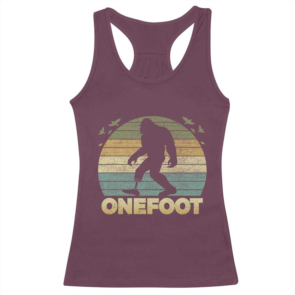 Onefoot Leg Amputee Recovery Racerback Tank Top Retro One Foot Bigfoot - Wonder Print Shop
