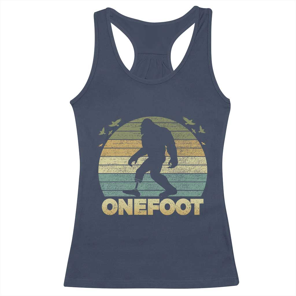 Onefoot Leg Amputee Recovery Racerback Tank Top Retro One Foot Bigfoot - Wonder Print Shop